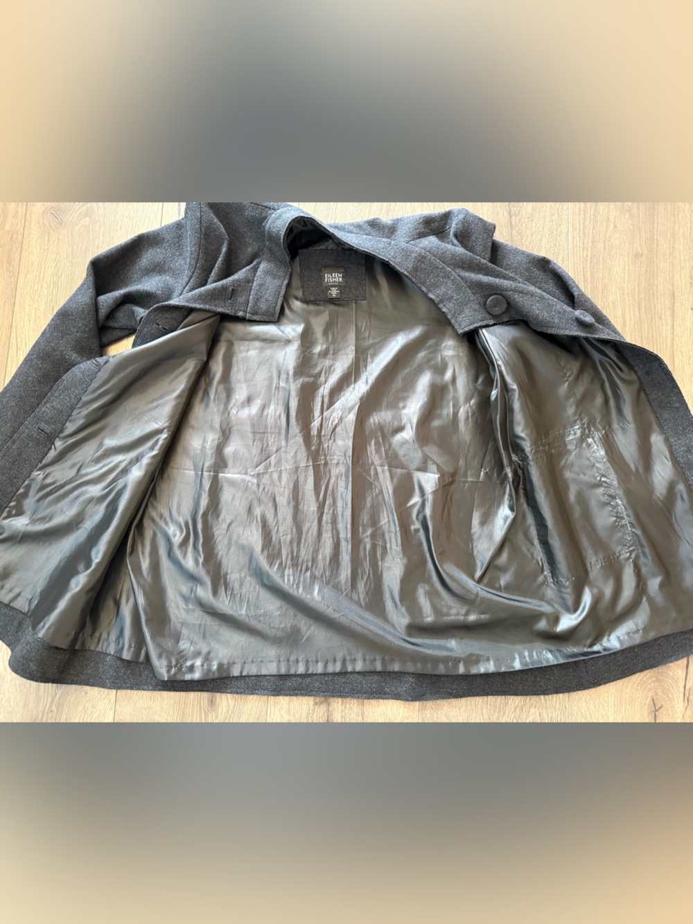 Eileen Fisher 100% Wool Jacket Petite Small PS Charcoal Gray Minimalist - Picture 7 of 9